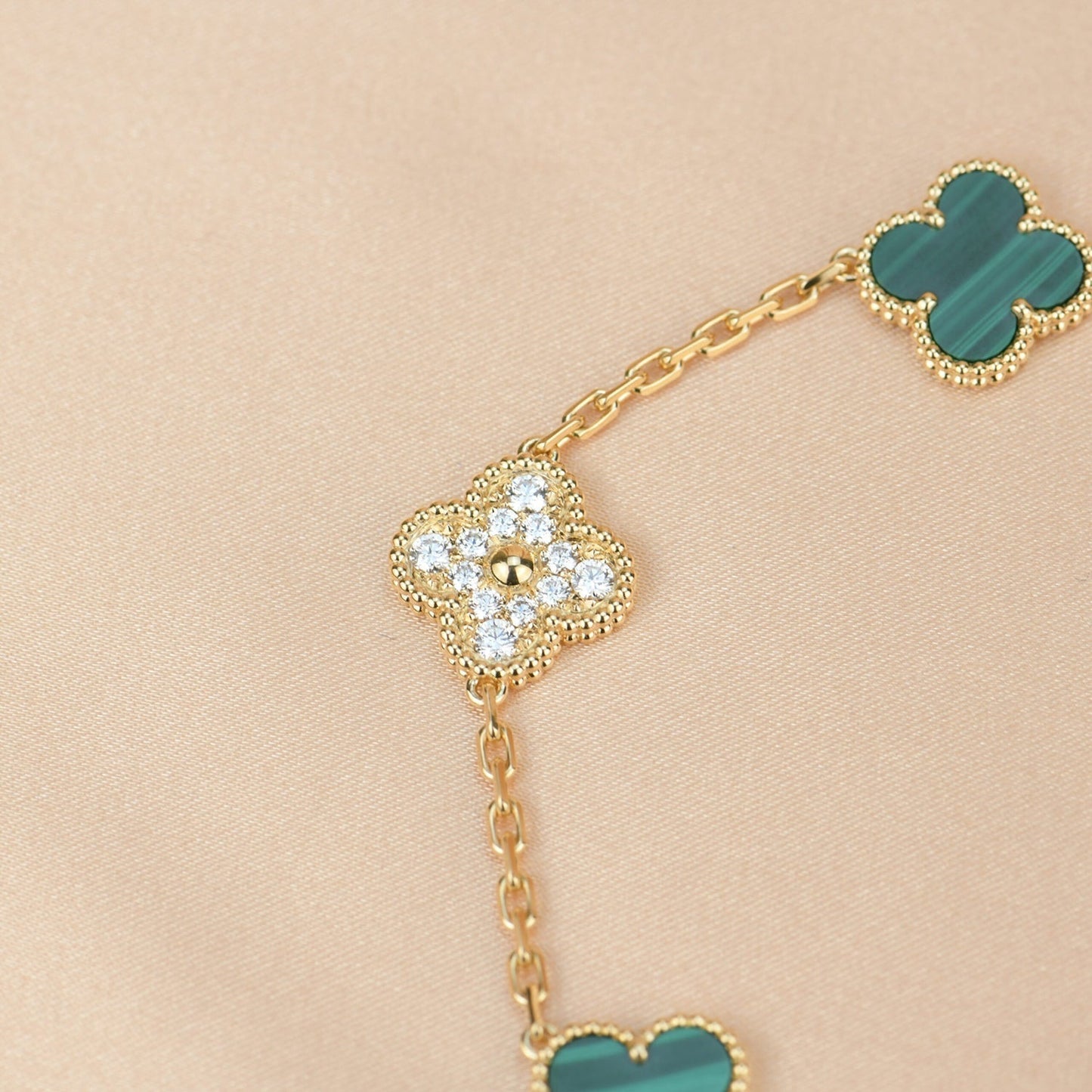 [Mystic]CLOVER  5 MOTIF MALACHITE DIAMOND BRACELET