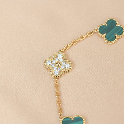 [Mystic]CLOVER  5 MOTIF MALACHITE DIAMOND BRACELET