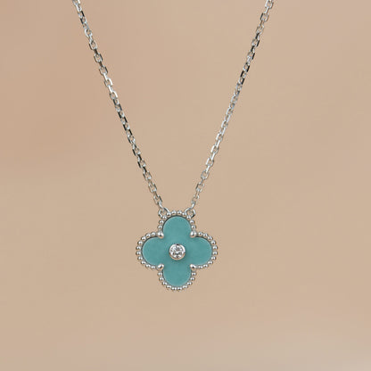 [Mystic]CLOVER 15MM DIAMOND SVRES PORCELAIN  NECKLACE SILVER