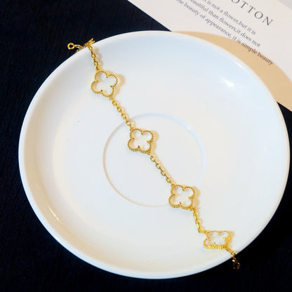 [Mystic]CLOVER 5 MOTIF ROCK CRYSTAL PINK GOLD BRACELET