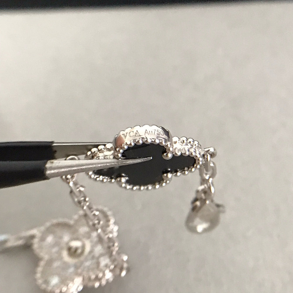 [ミスティック]クローバー 5モチーフ オニキス ダイヤモンド ブレスレット シルバー