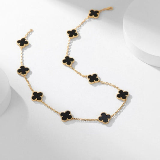 [Mystic]CLOVER 10 MOTIFS ONYX NECKLACE
