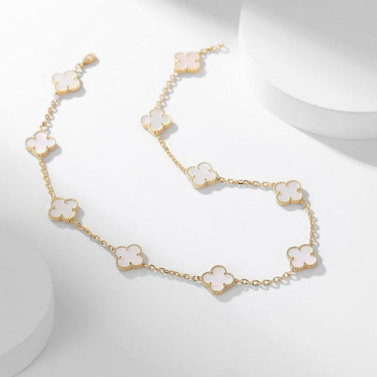 [Mystic]CLOVER 10 MOTIFS WHITE MOTHER OF PEARL NECKLACE