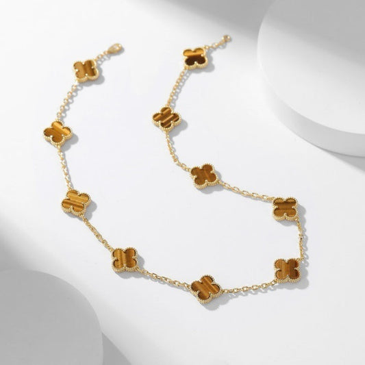 [Mystic]CLOVER 10 MOTIFS TIGER EYE NECKLACE