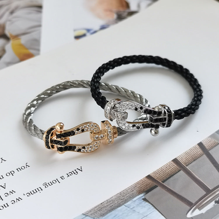 [Mystic]FORCE LARGE HORSESHOE BLACK WHITE DIAMOND BRACELET SILVER