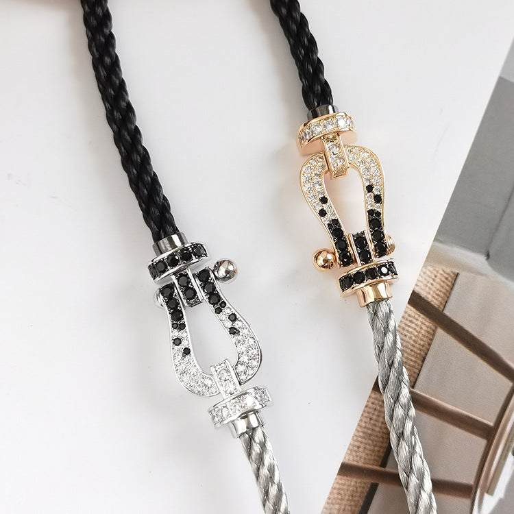 [Mystic]FORCE LARGE HORSESHOE BLACK WHITE DIAMOND BRACELET SILVER