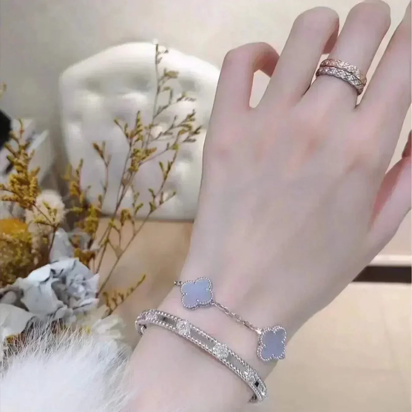 [Mystic-new] CLOVER 5 MOTIF PURPLE CHALCEDONY BRACELET COLLECTION