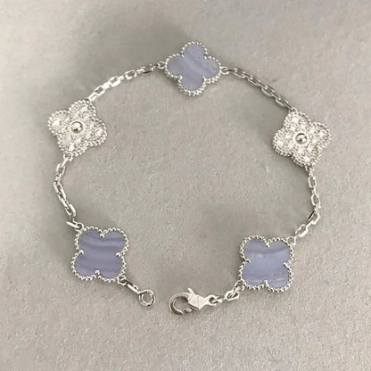 [Mystic]CLOVER  5 MOTIF DIAMOND PURPLE CHALCEDONY BRACELET SILVER
