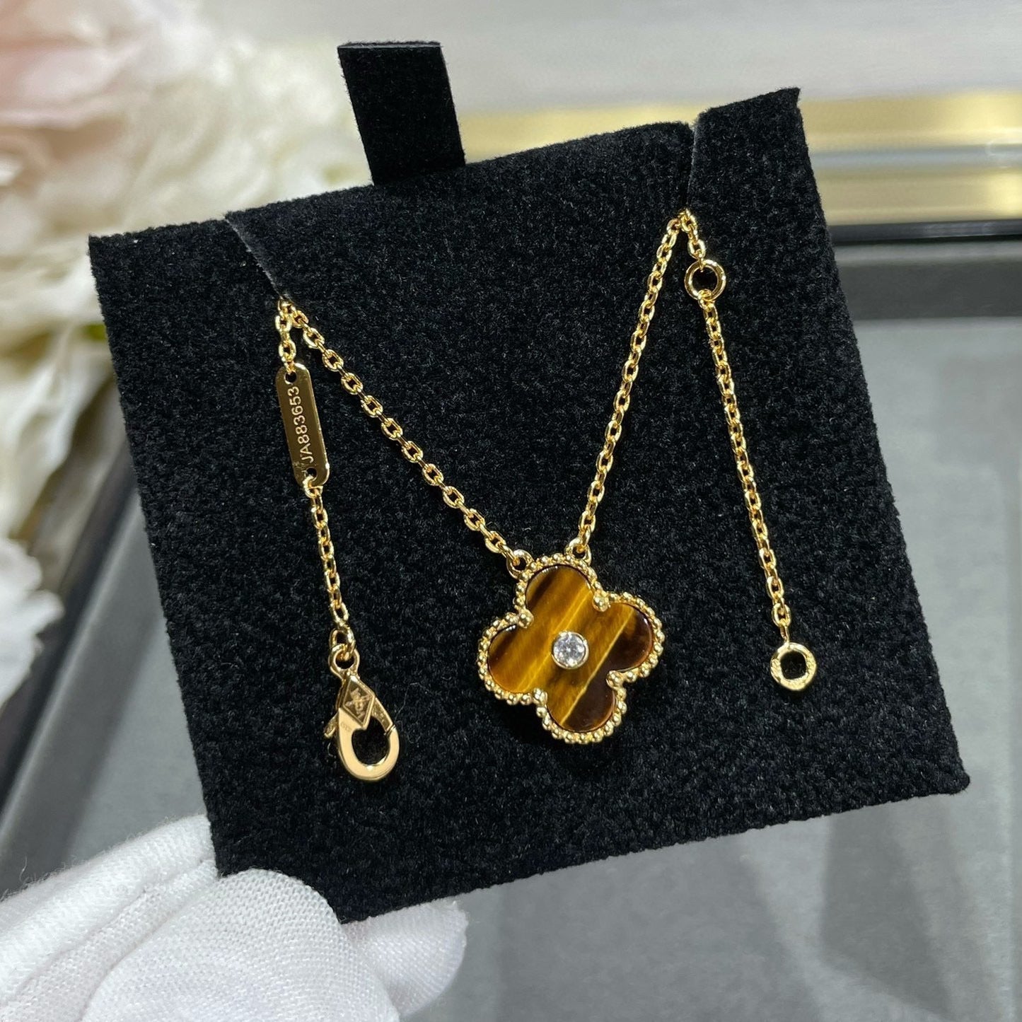 [Mystic]CLOVER 15MM DIAMOND AND YELLOW TIGER'S EYE AGATE necklace