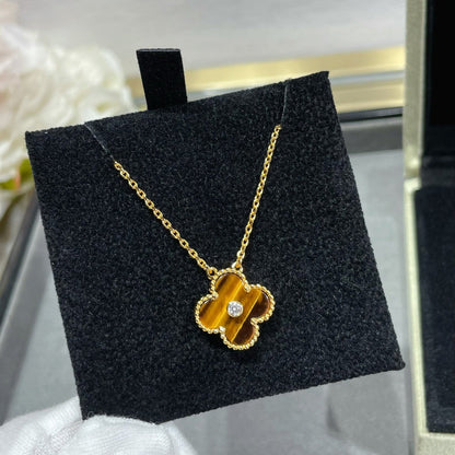 [Mystic]CLOVER 15MM DIAMOND AND YELLOW TIGER'S EYE AGATE necklace