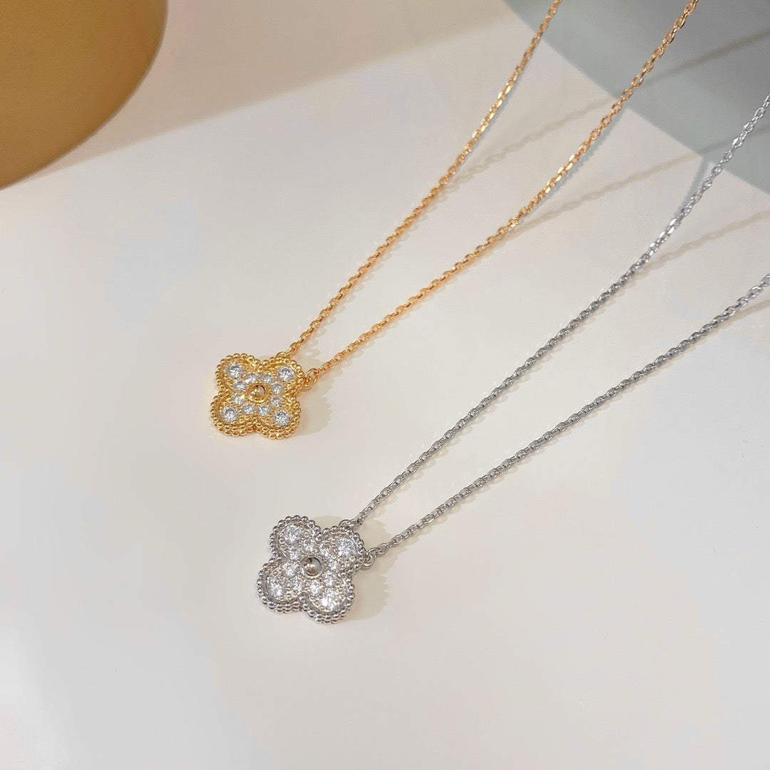 [Mystic]CLOVER 15MM DIAMOND SINGLE FLOWER NECKLACE