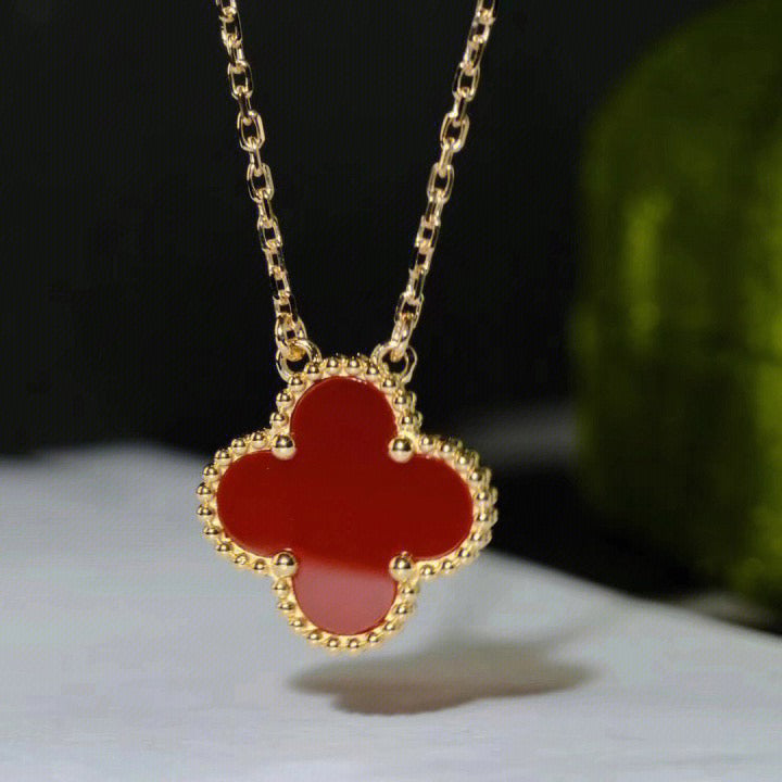 [Mystic]CLOVER 15MM CARNELIAN SINGLE FLOWER NECKLACE