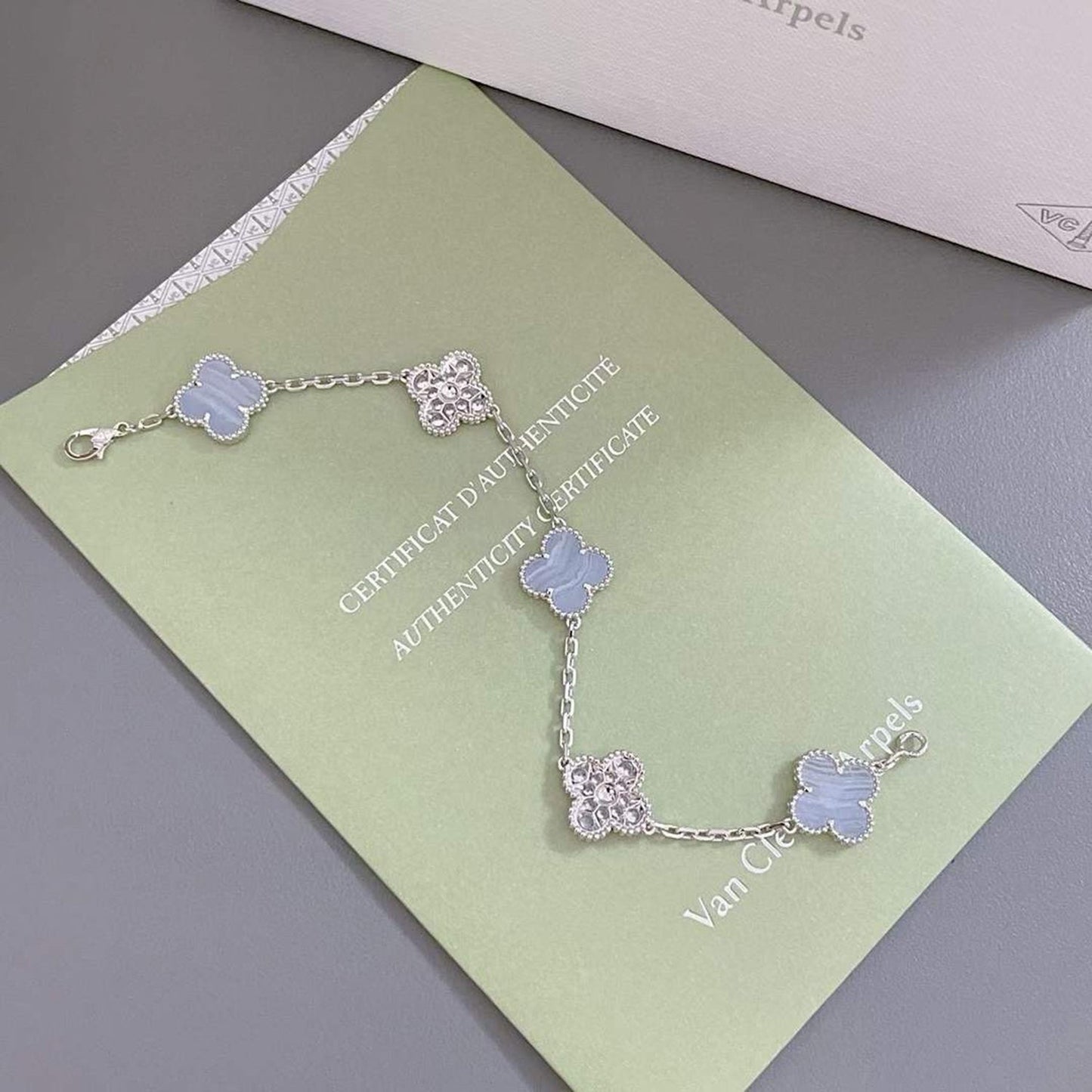 [Mystic]CLOVER  5 MOTIF DIAMOND PURPLE CHALCEDONY BRACELET SILVER