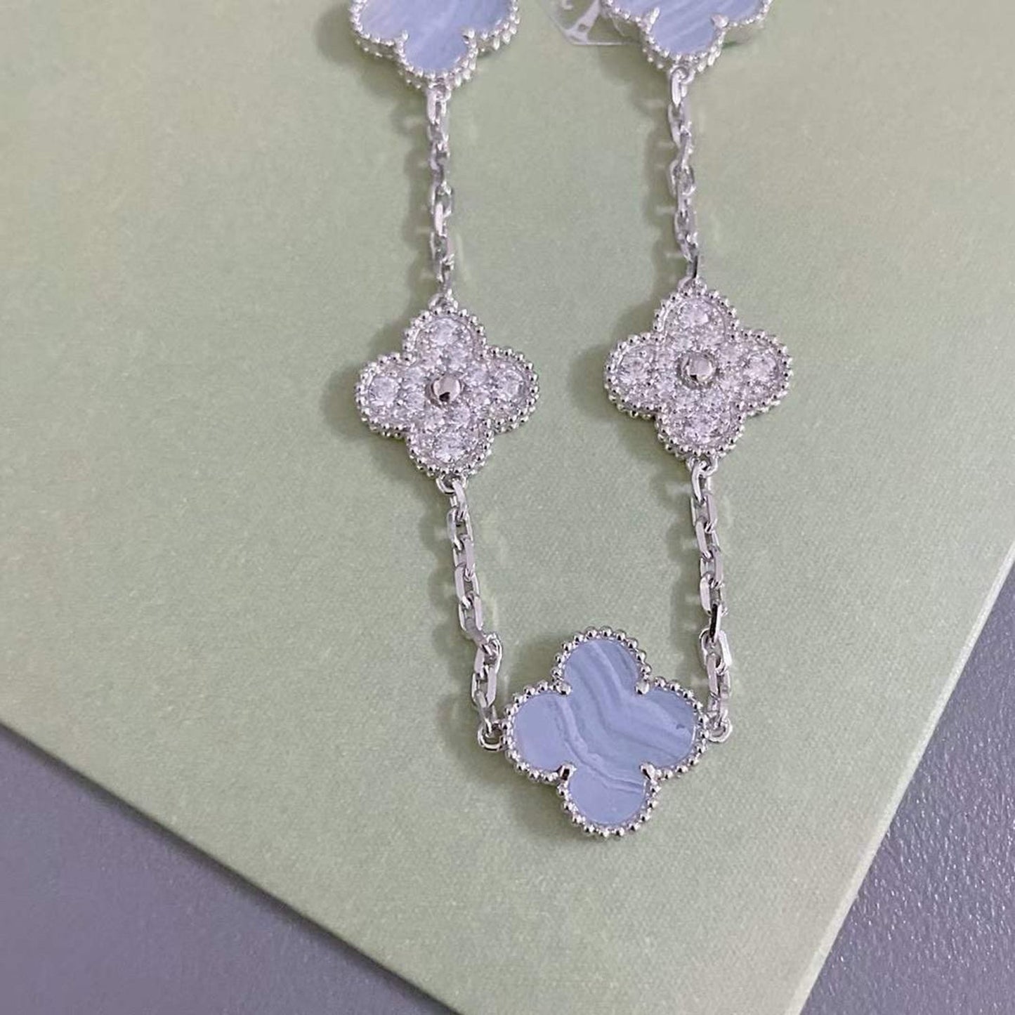 [Mystic]CLOVER  5 MOTIF DIAMOND PURPLE CHALCEDONY BRACELET SILVER