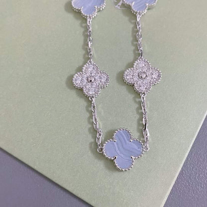 [Mystic]CLOVER  5 MOTIF DIAMOND PURPLE CHALCEDONY BRACELET SILVER