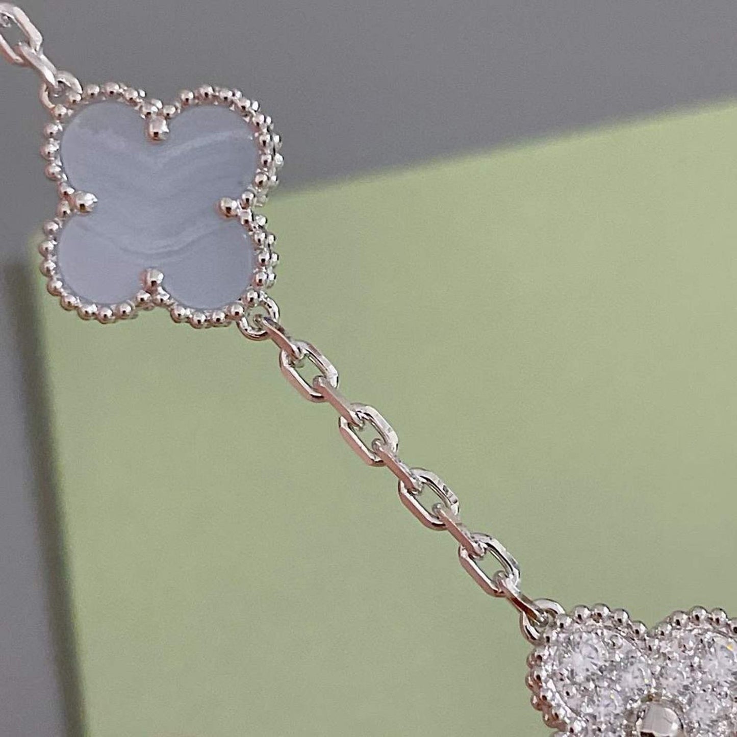 [Mystic]CLOVER  5 MOTIF DIAMOND PURPLE CHALCEDONY BRACELET SILVER