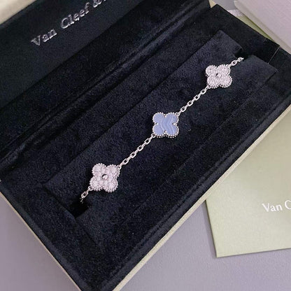 [Mystic]CLOVER  5 MOTIF DIAMOND PURPLE CHALCEDONY BRACELET SILVER