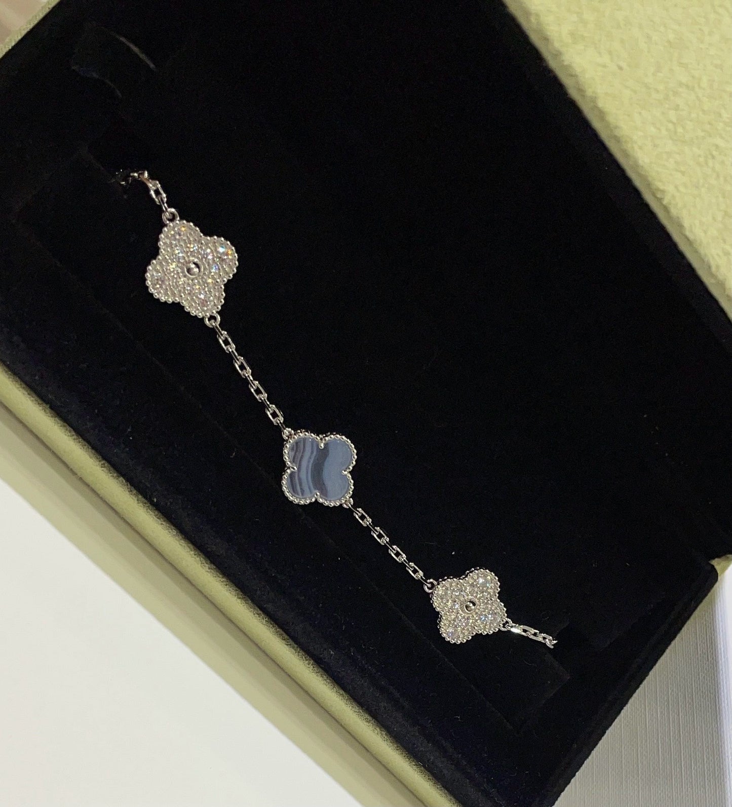 [Mystic]CLOVER  5 MOTIF DIAMOND PURPLE CHALCEDONY BRACELET SILVER