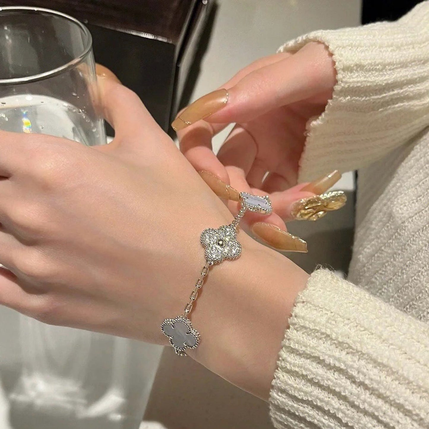 [Mystic]CLOVER  5 MOTIF DIAMOND PURPLE CHALCEDONY BRACELET SILVER