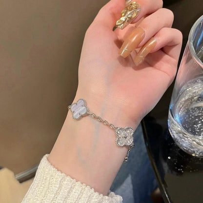 [Mystic]CLOVER  5 MOTIF DIAMOND PURPLE CHALCEDONY BRACELET SILVER