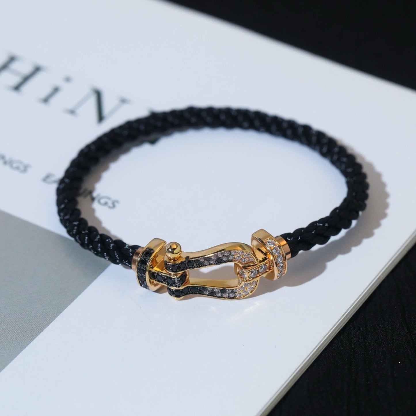 [Mystic]FORCE LARGE HORSESHOE BLACK WHITE DIAMOND BRACELET ROSE GOLD