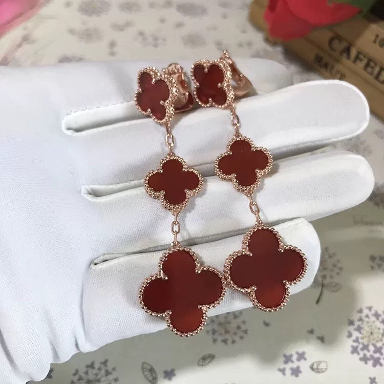 [Mystic]CLOVER 3 MOTIF CARNELIAN DROP EARRINGS