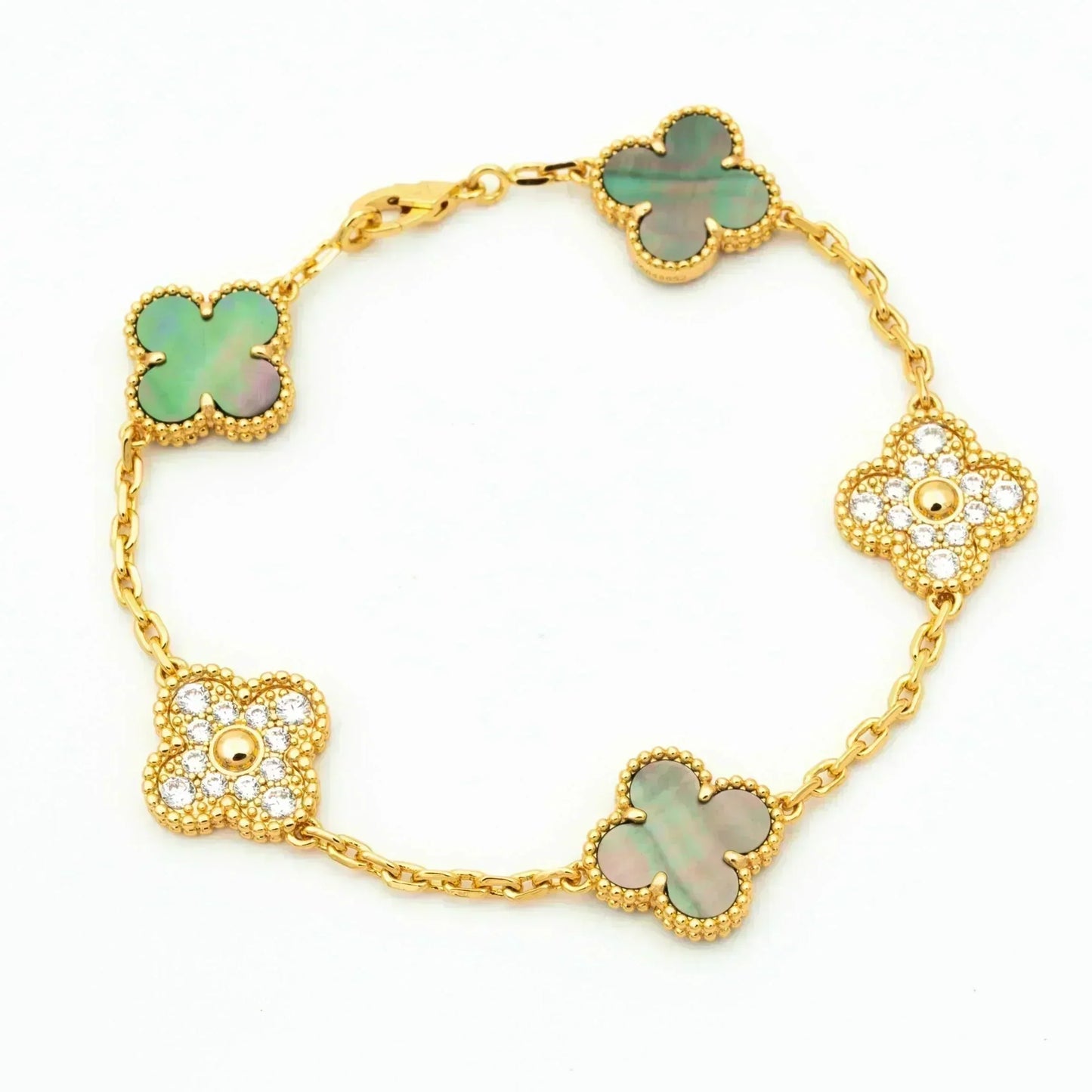 [Mystic]CLOVER 5 MOTIF GRAY MOP DIAMOND BRACELET
