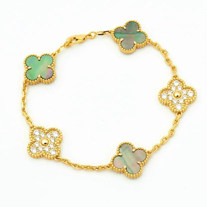 [Mystic]CLOVER 5 MOTIF GRAY MOP DIAMOND BRACELET