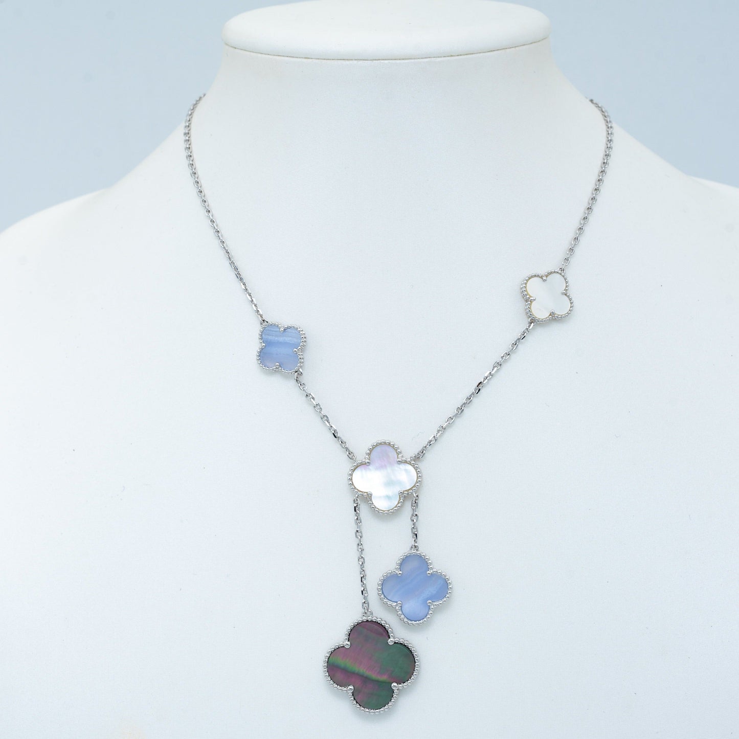[Mystic]CLOVER MOP CHALCEDONY NECKLACE SILVER 6 MOTIF