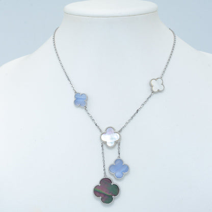 [Mystic]CLOVER MOP CHALCEDONY NECKLACE SILVER 6 MOTIF