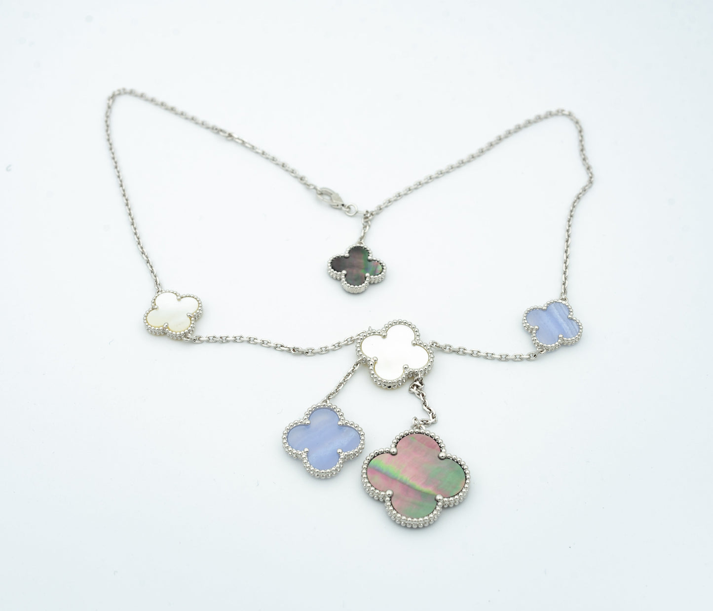 [Mystic]CLOVER MOP CHALCEDONY NECKLACE SILVER 6 MOTIF