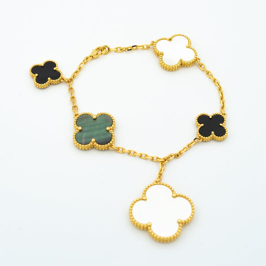 [Mystic]CLOVER BRACELET 5 MOTIFS ONYX MOP