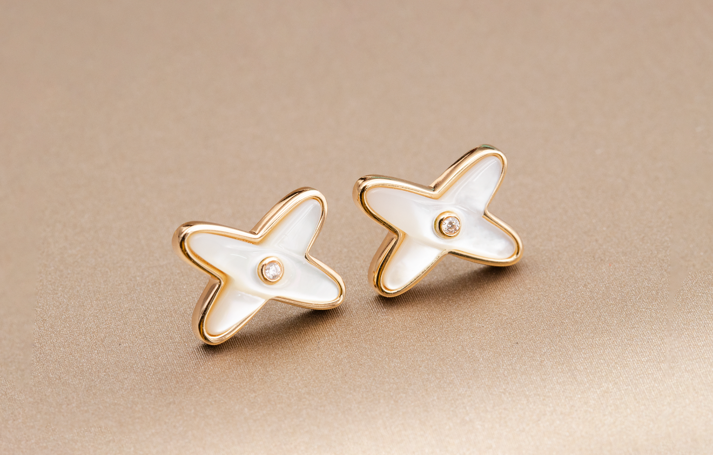 [Mystic]JEUX DE WHITE MOP PINK GOLD DIAMOND EARRINGS