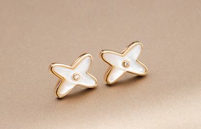 [Mystic]JEUX DE WHITE MOP PINK GOLD DIAMOND EARRINGS