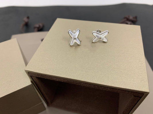 [Mystic]JEUX DE WHITE MOP SILVER DIAMOND EARRINGS