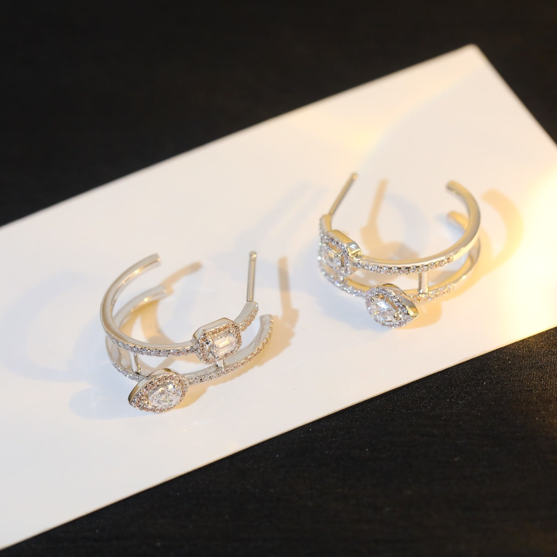 [Mystic JURI]CREOLES MY TWIN 2 RANGS SILVER DIAMOND EARRINGS