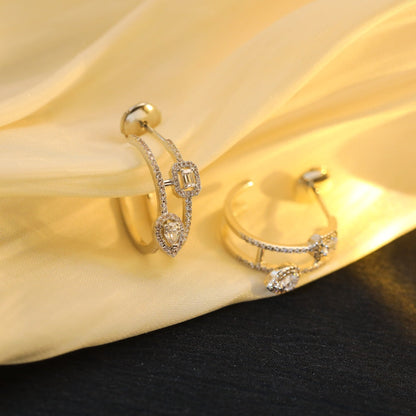 [Mystic JURI]CREOLES MY TWIN 2 RANGS SILVER DIAMOND EARRINGS