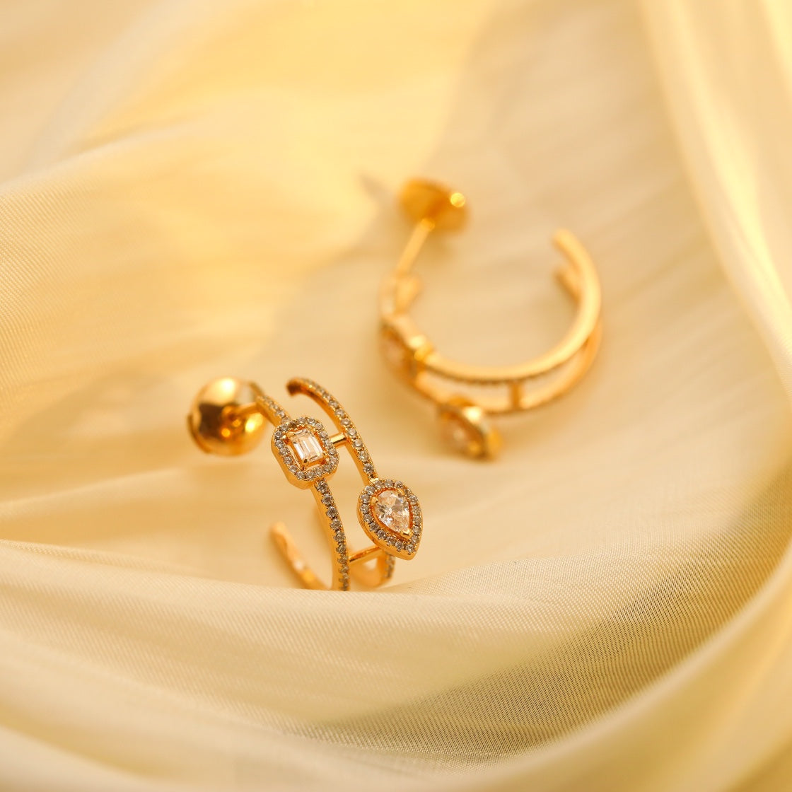 [Mystic JURI]CREOLES MY TWIN 2 RANGS SILVER DIAMOND EARRINGS