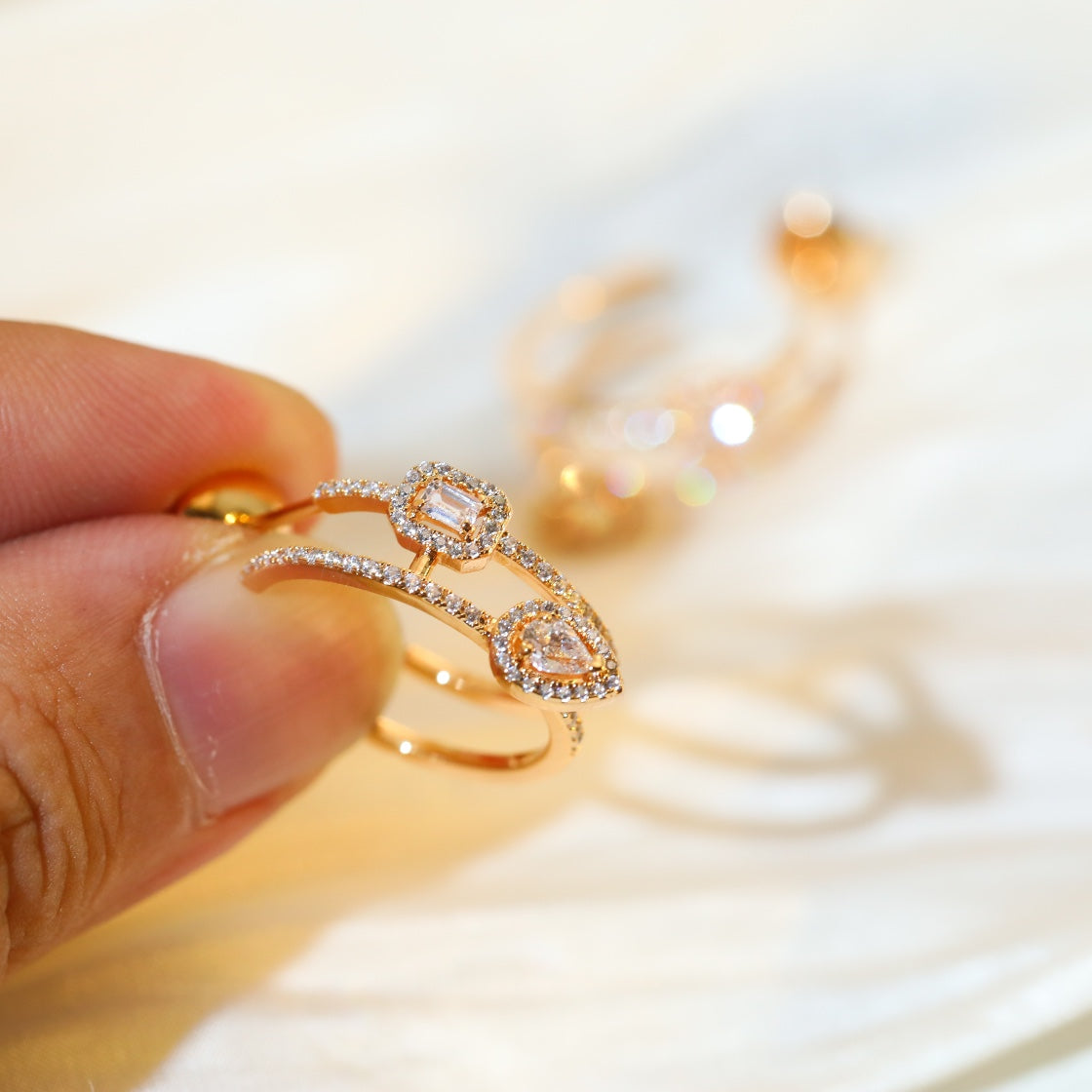[Mystic JURI]CREOLES MY TWIN 2 RANGS SILVER DIAMOND EARRINGS