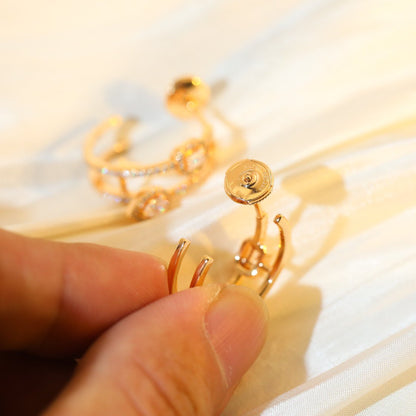[Mystic JURI]CREOLES MY TWIN 2 RANGS SILVER DIAMOND EARRINGS