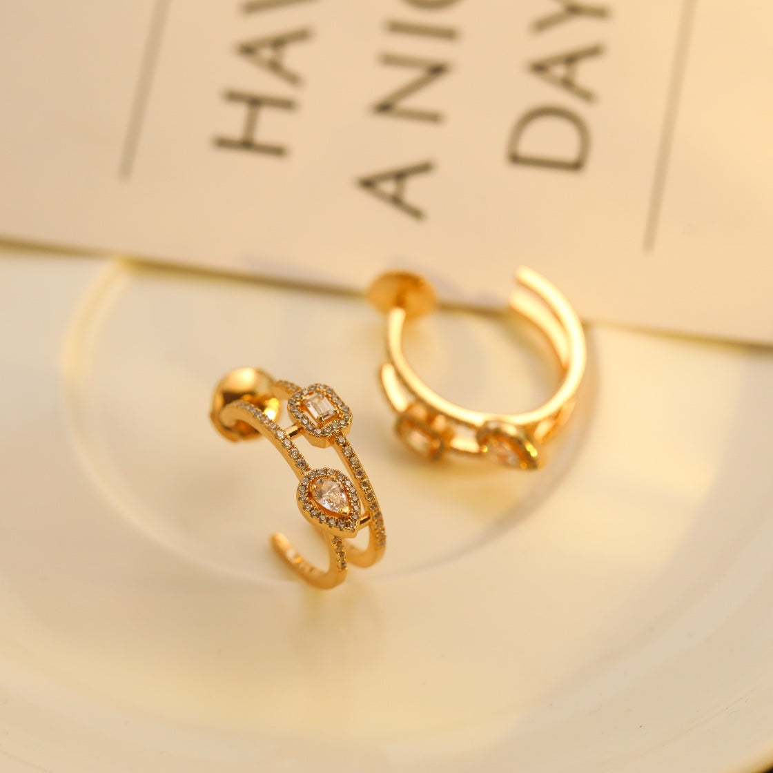 [Mystic JURI]CREOLES MY TWIN 2 RANGS SILVER DIAMOND EARRINGS