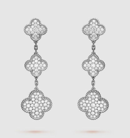 [Mystic]CLOVER 3 MOTIF DIAMOND SILVER DROP EARRINGS