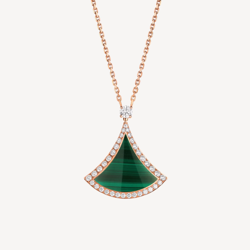 [Mystic]DREAM MALACHITE DIAMOND PAVED PINK GOLD NECKLACE