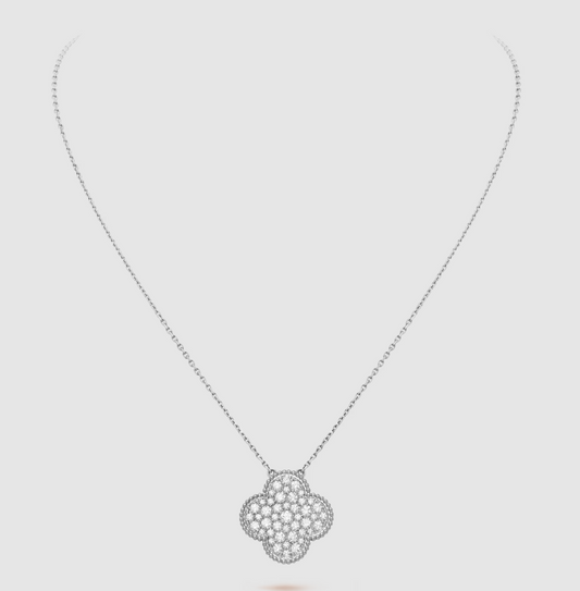 [Mystic]CLOVER 25MM LARGE PENDANT DIAMOND PAVED SILVER NECKLACE