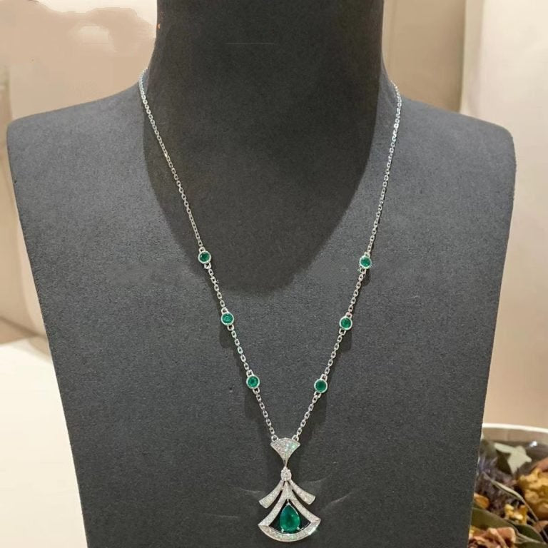 [Mystic]DREAM NECKLACE MALACHITE DIAMOND SILVER