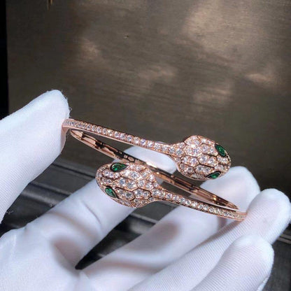 [Mystic]SERPENTI BRACELET PINK GOLD MALACHITE DIAMOND DOUBLE SNAKE