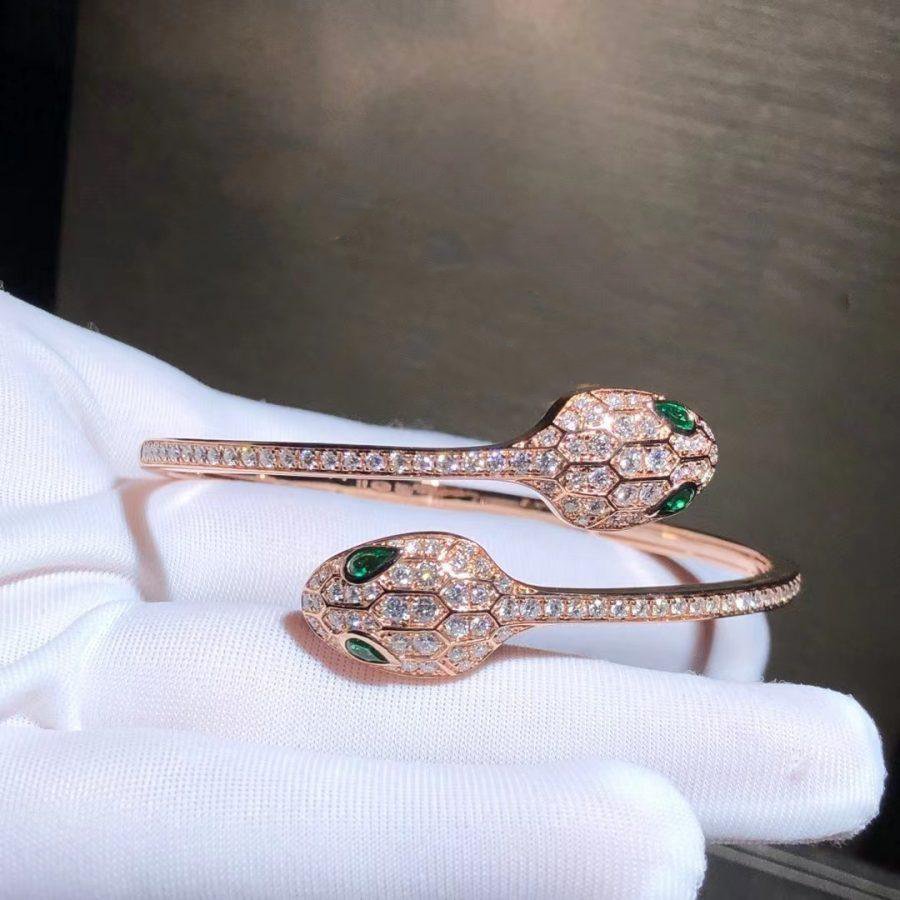 [Mystic]SERPENTI BRACELET PINK GOLD MALACHITE DIAMOND DOUBLE SNAKE