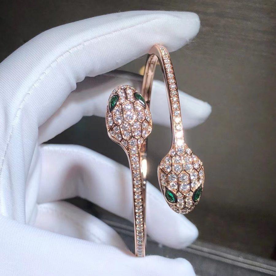 [Mystic]SERPENTI BRACELET PINK GOLD MALACHITE DIAMOND DOUBLE SNAKE