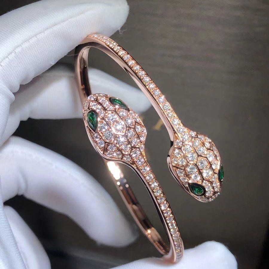 [Mystic]SERPENTI BRACELET PINK GOLD MALACHITE DIAMOND DOUBLE SNAKE