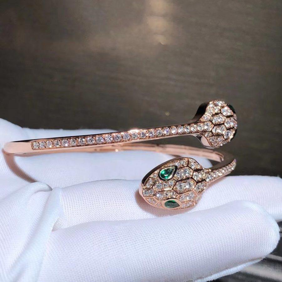 [Mystic]SERPENTI BRACELET PINK GOLD MALACHITE DIAMOND DOUBLE SNAKE